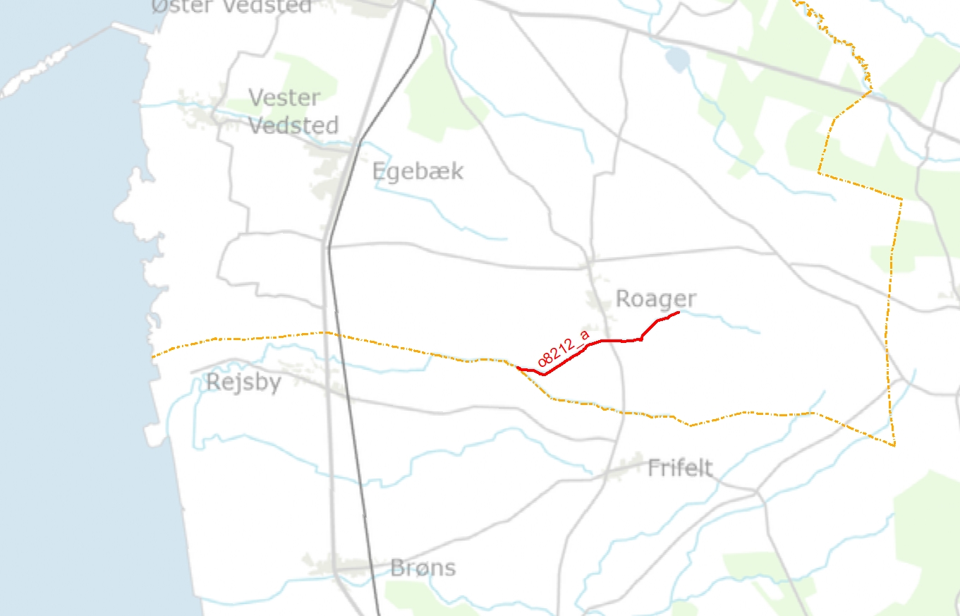 Oversigtskort over beliggenheden af vandområde o8212_a, Kirkeby Bæk